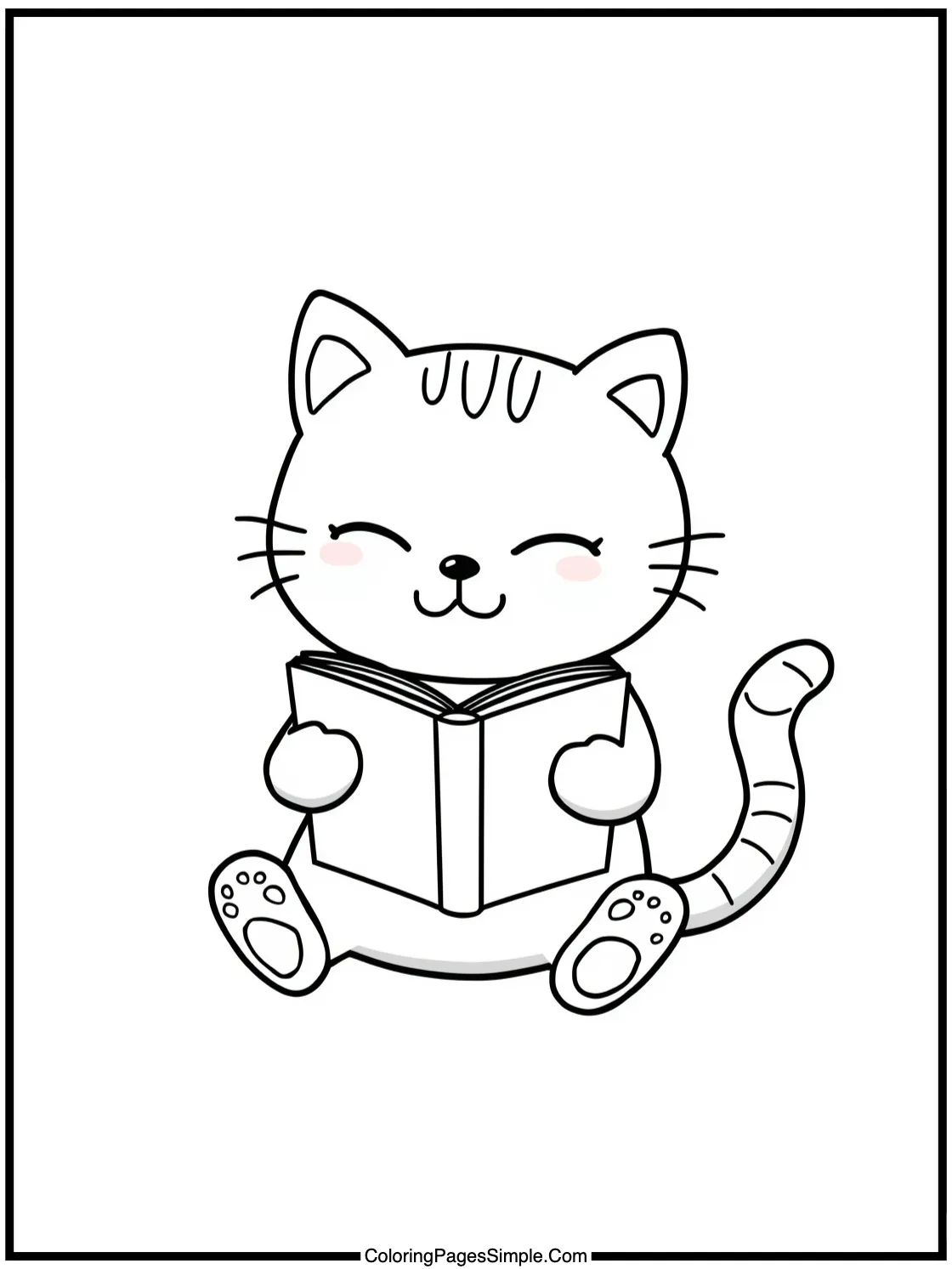 Happy cat reading a book peacefully.