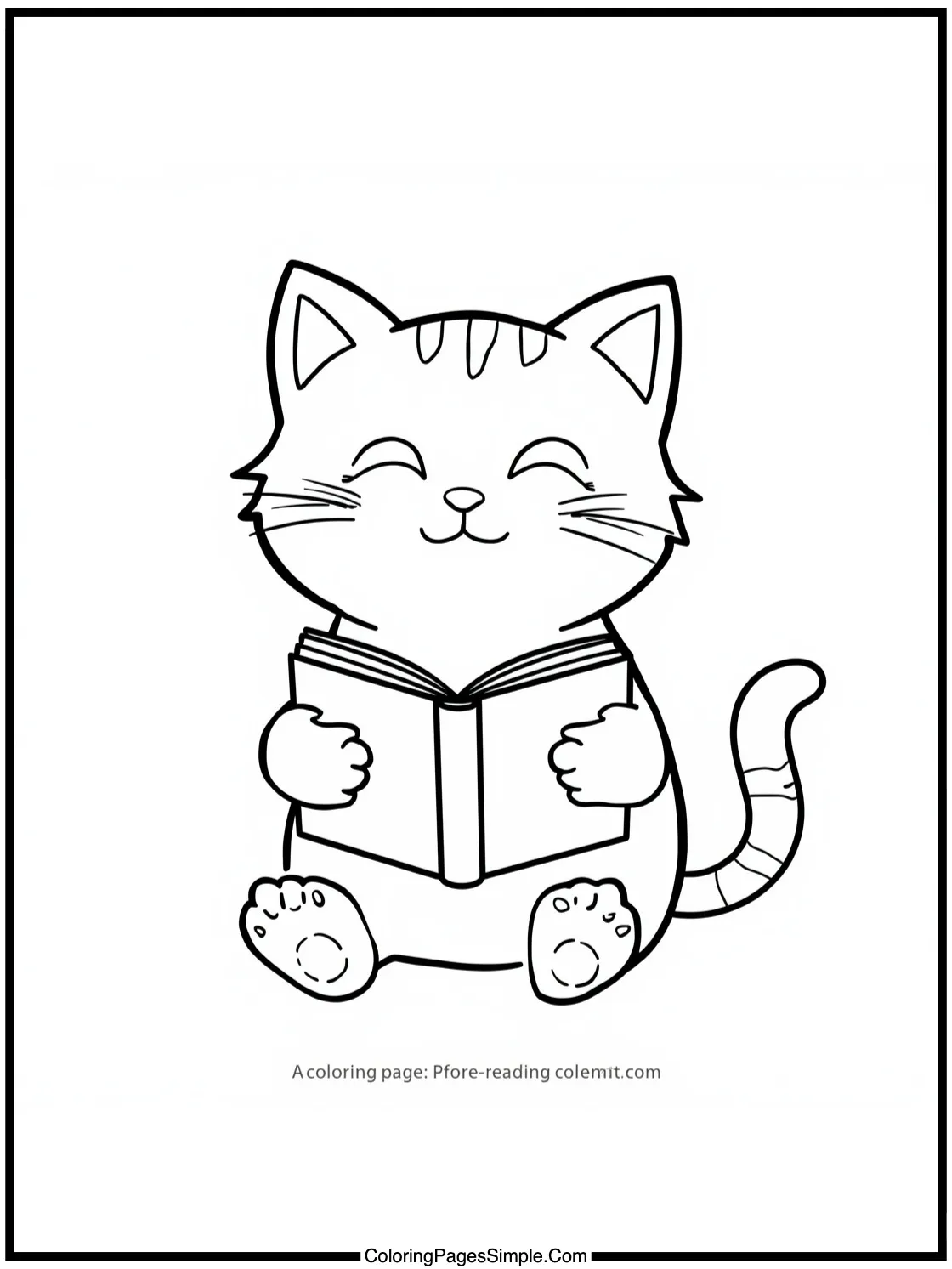 Happy cat reading a book peacefully.