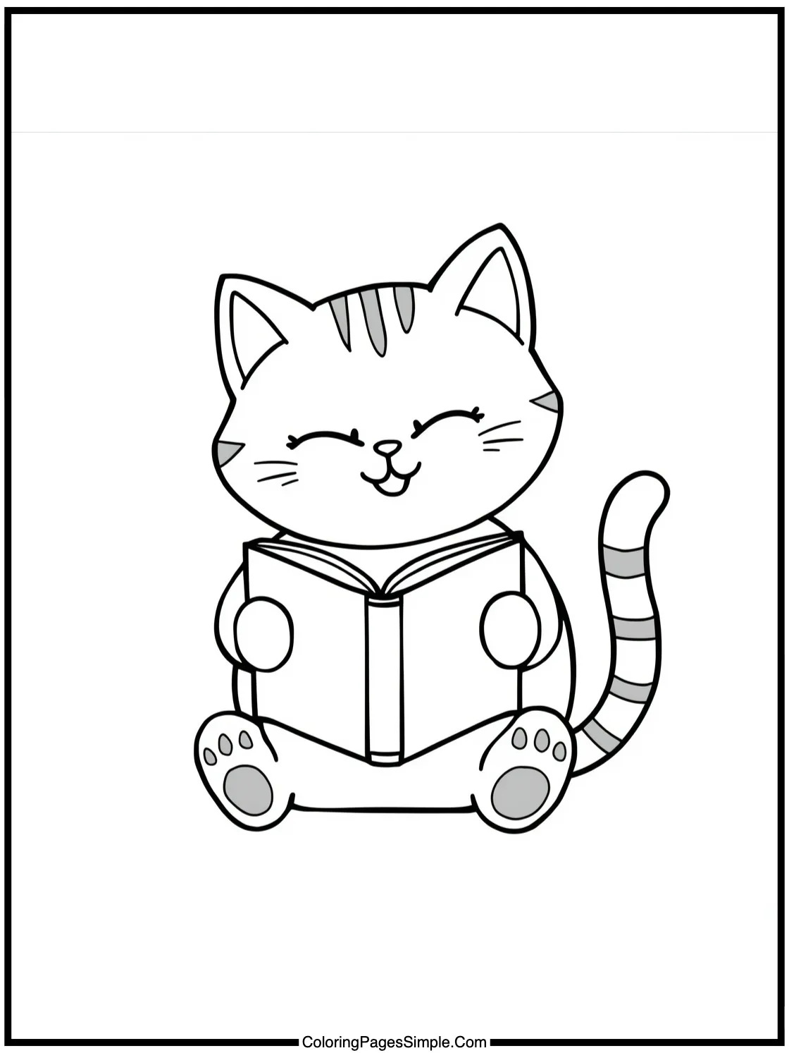 Happy cat reading a book peacefully.