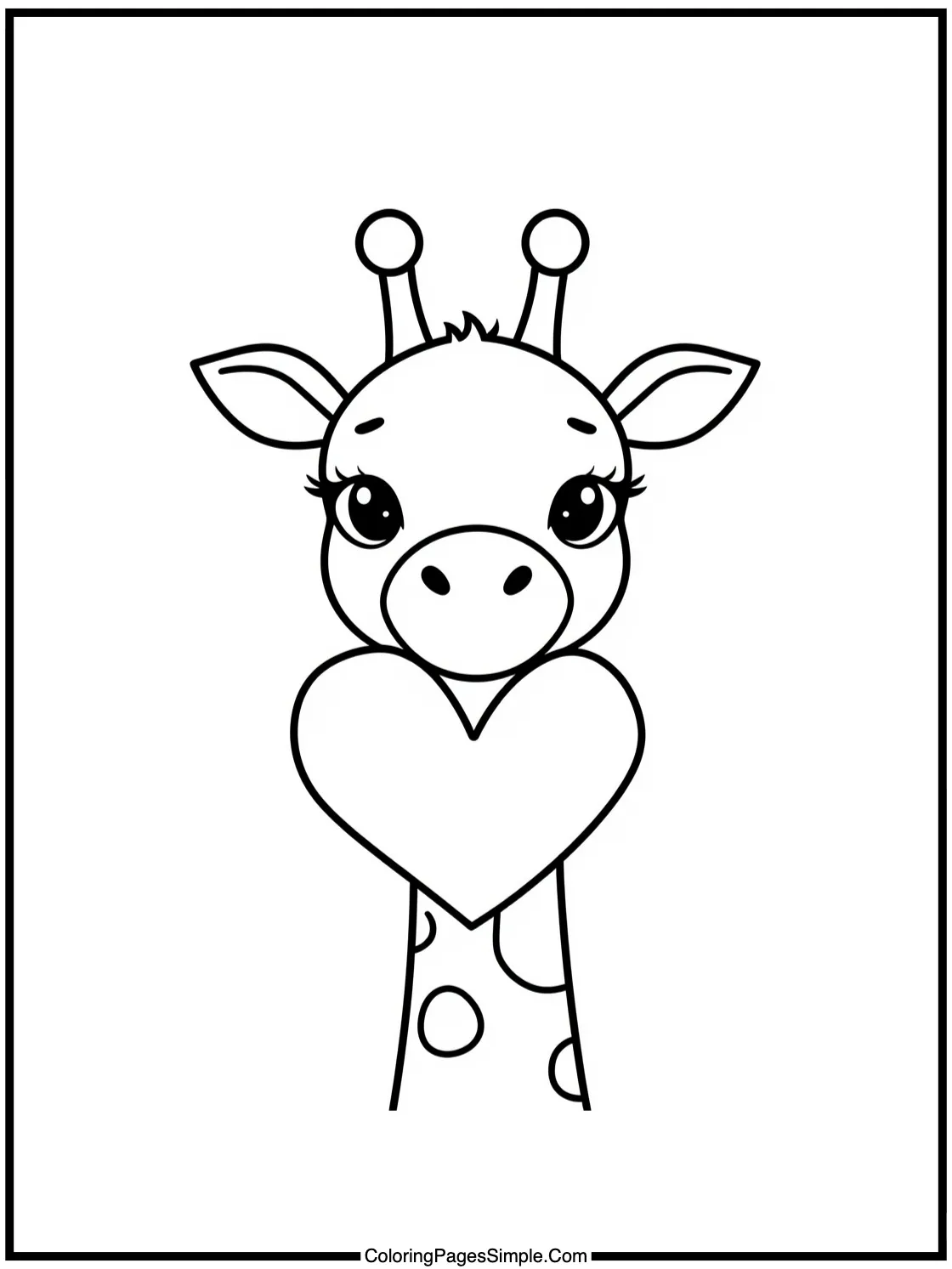 Happy giraffe eating heart shaped leaf.