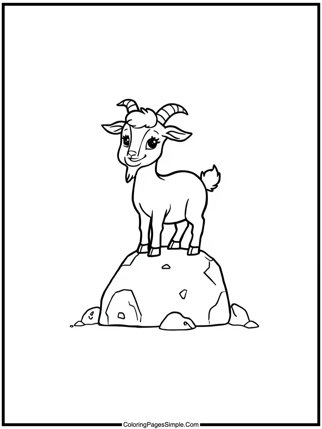Happy goat standing on a big rock.