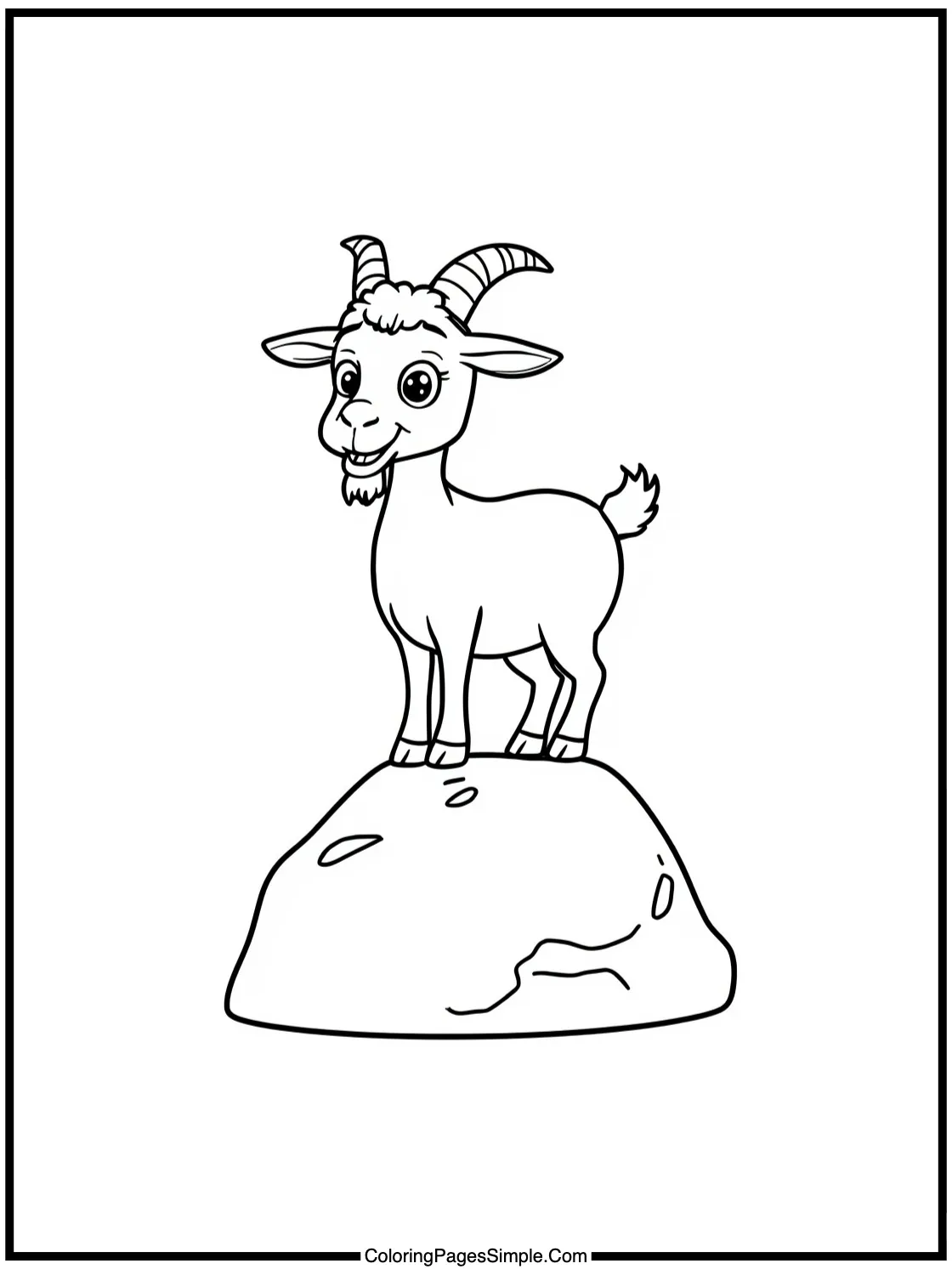 Happy goat standing on a big rock.