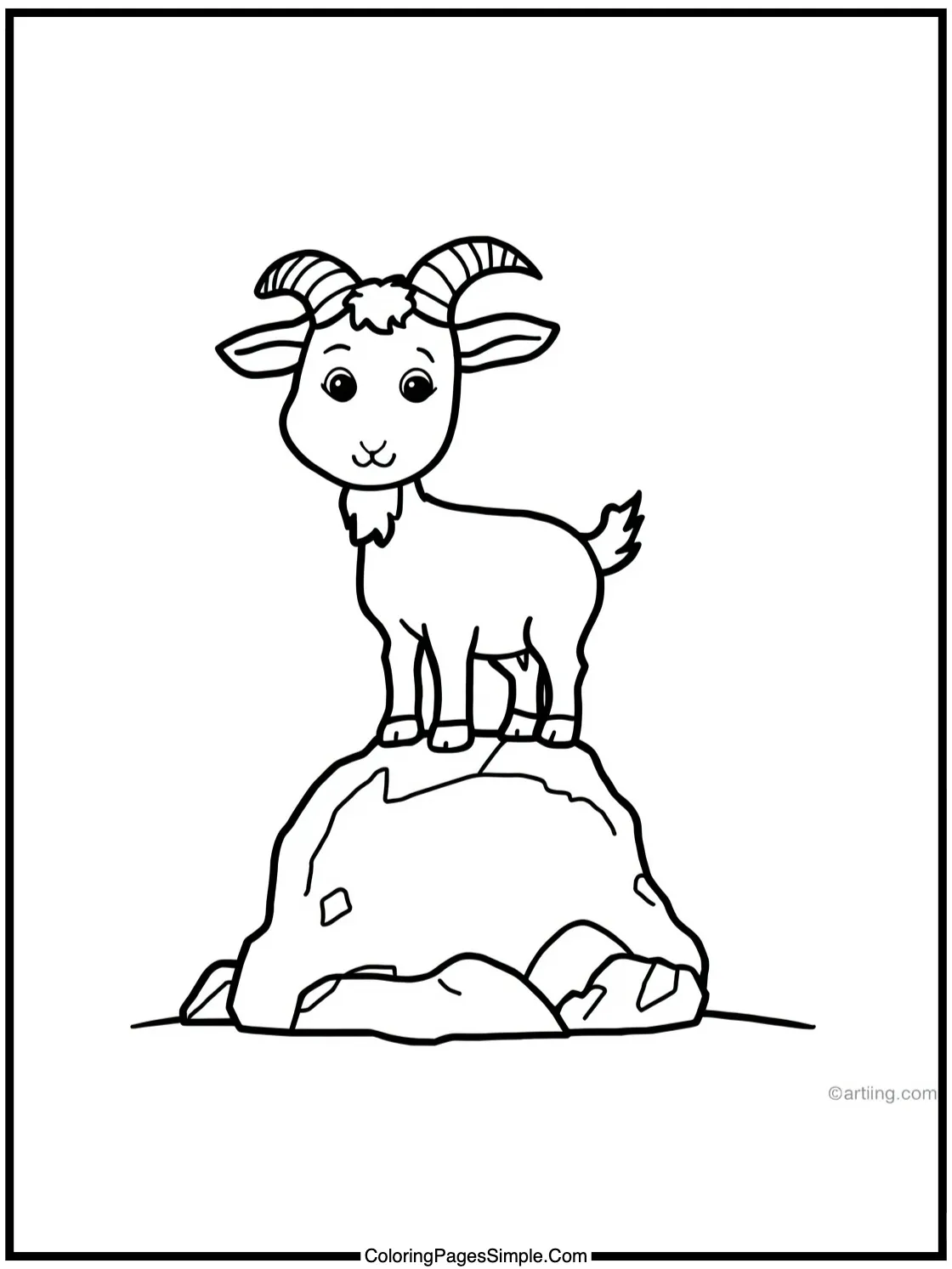 Happy goat standing on a big rock.