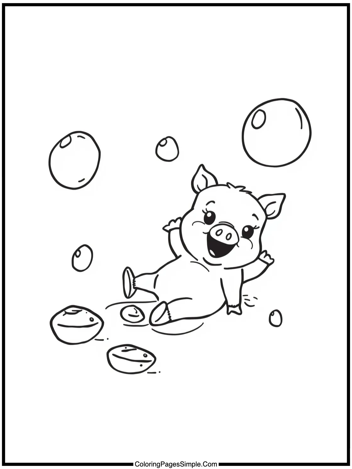Happy piglet rolling in clean bubbles.