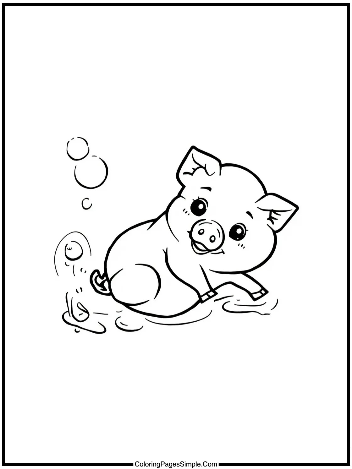 Happy piglet rolling in clean bubbles.