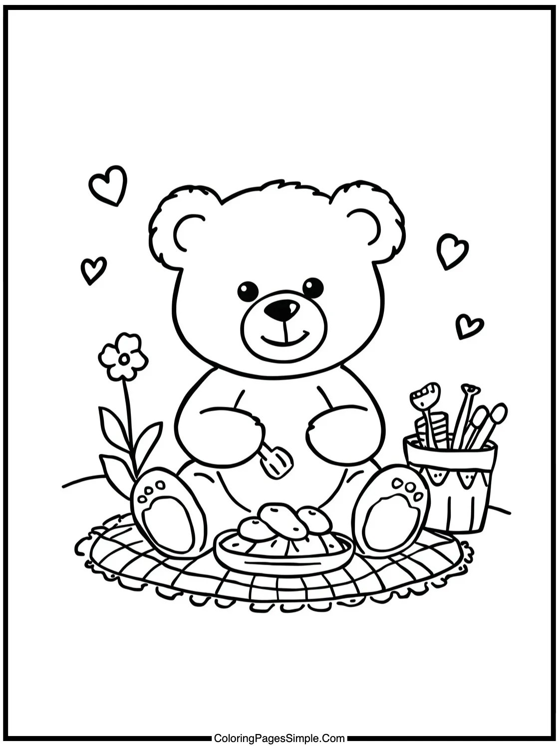 Happy teddy bear having a picnic.