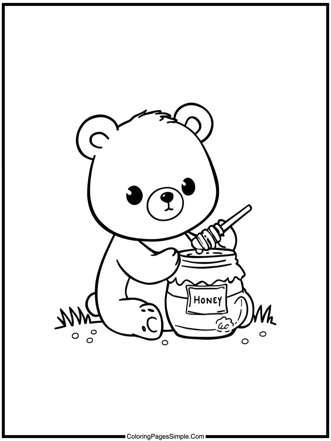Kawaii Bear playing with a honey jar.
