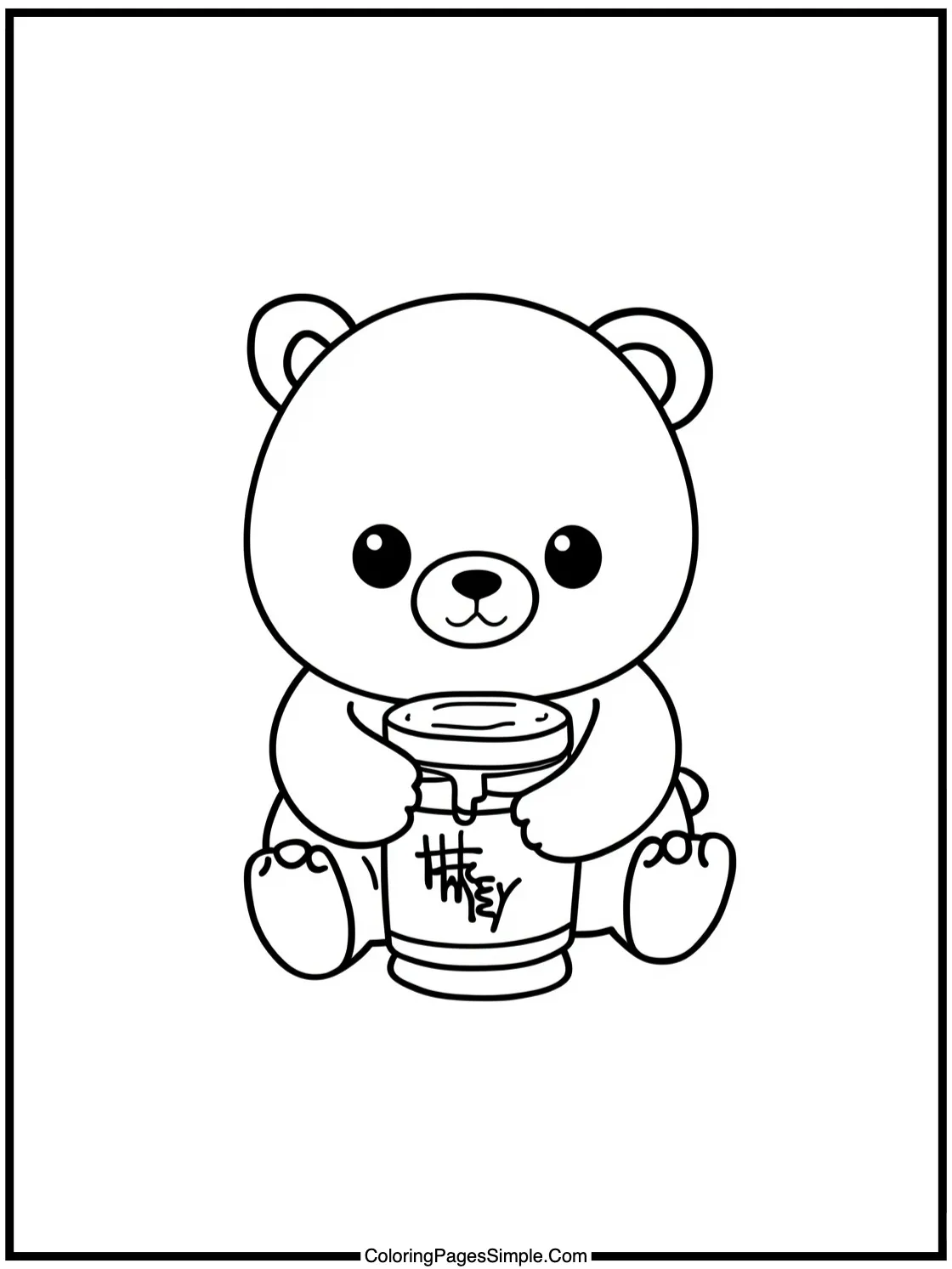 Kawaii Bear playing with a honey jar.
