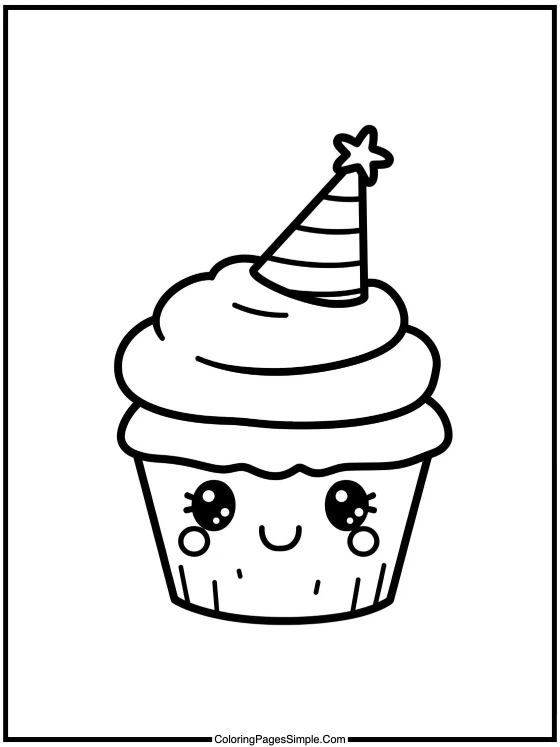 Kawaii Cupcake Wearing a Party Hat.