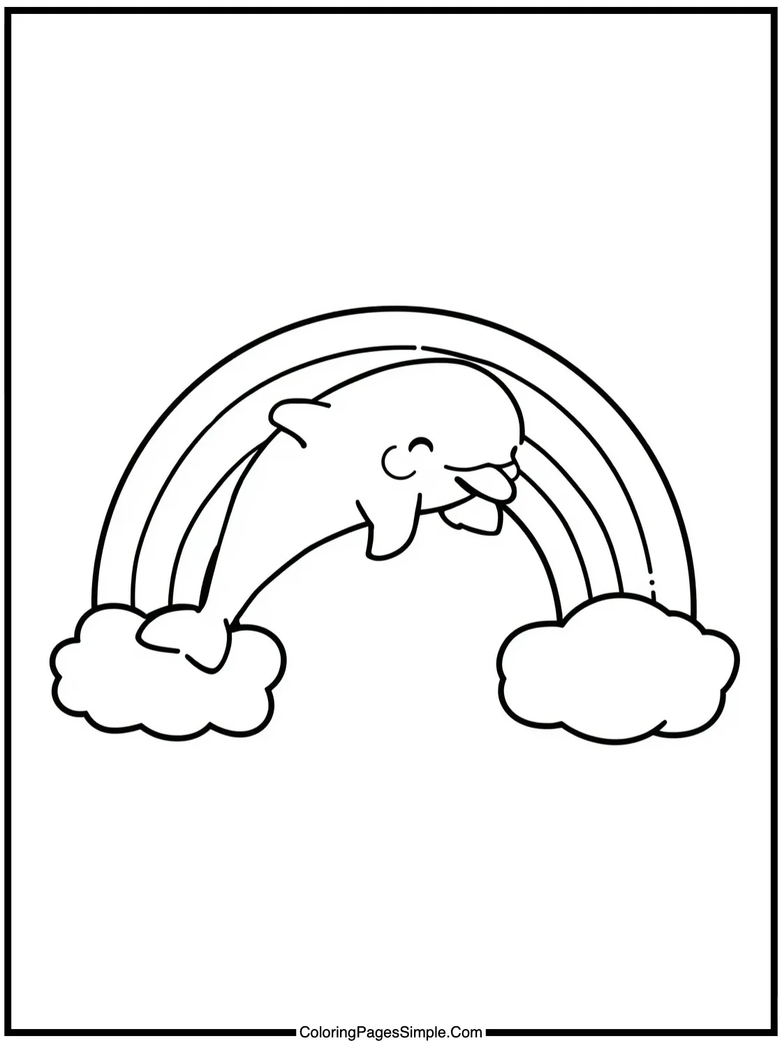 Kawaii Dolphin jumping through rainbow ring.