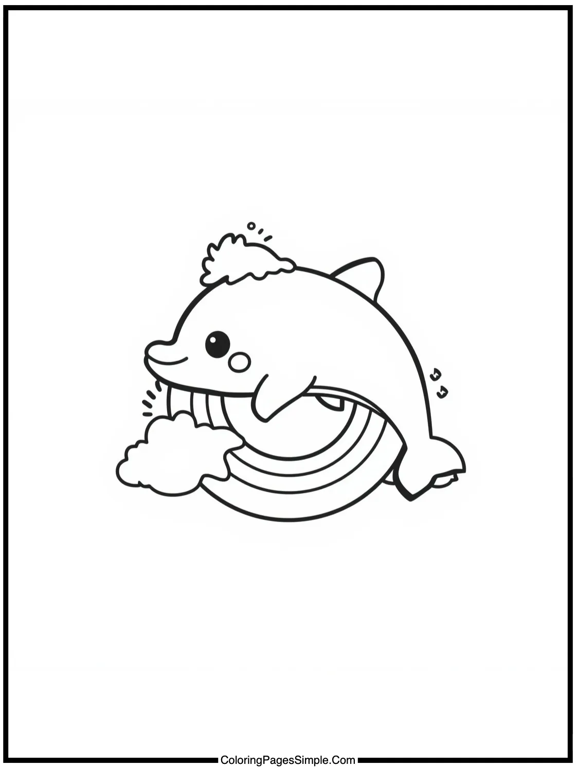 Kawaii Dolphin jumping through rainbow ring.