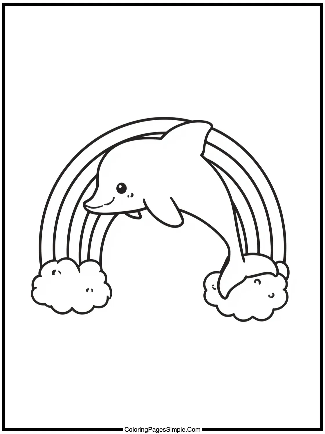 Kawaii Dolphin jumping through rainbow ring.