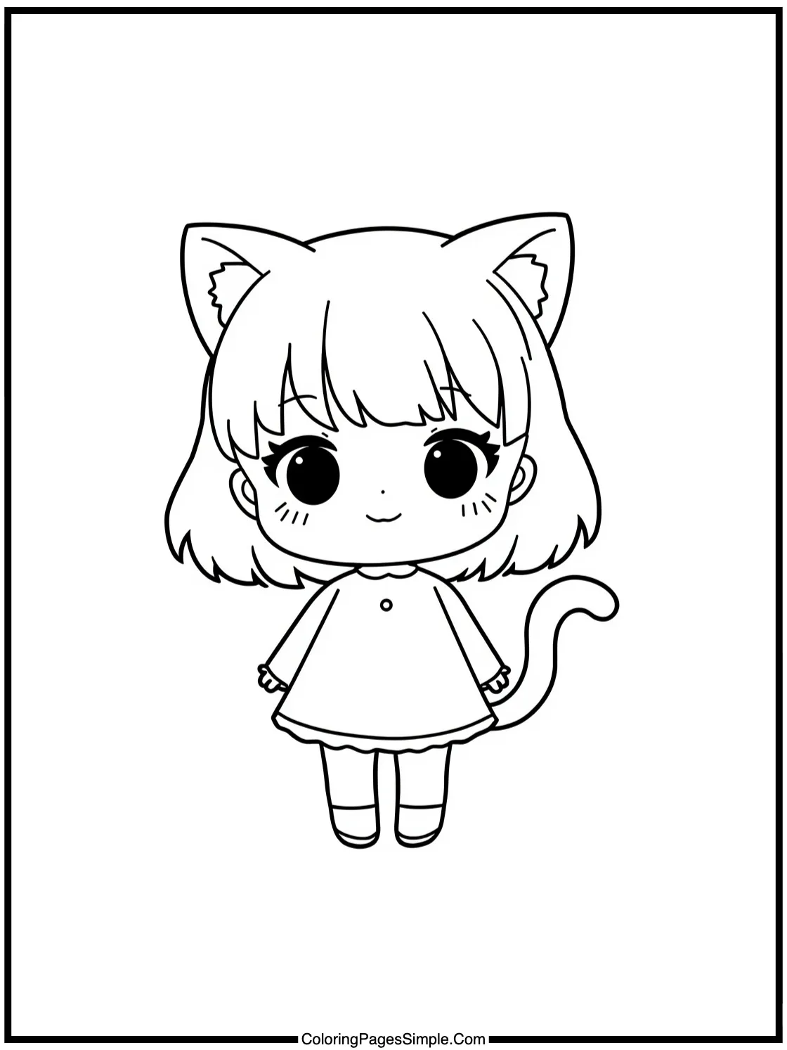 Kawaii Girl with Cat Ears and Tail.