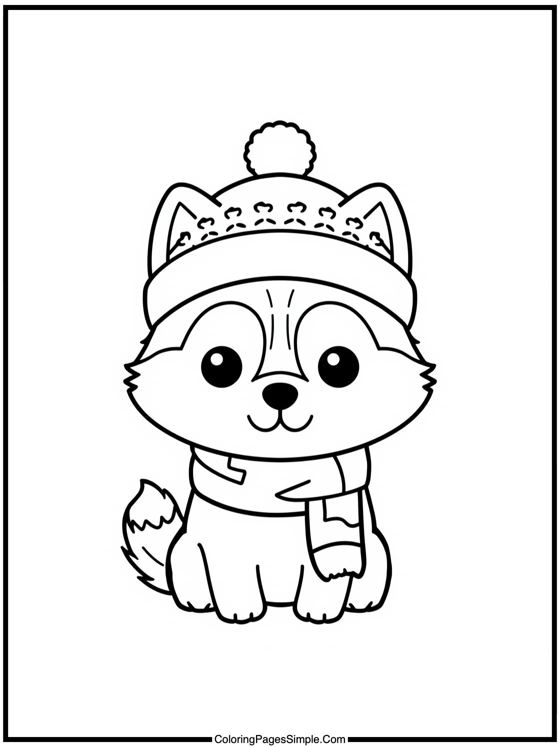 Kawaii Husky wearing a winter hat.