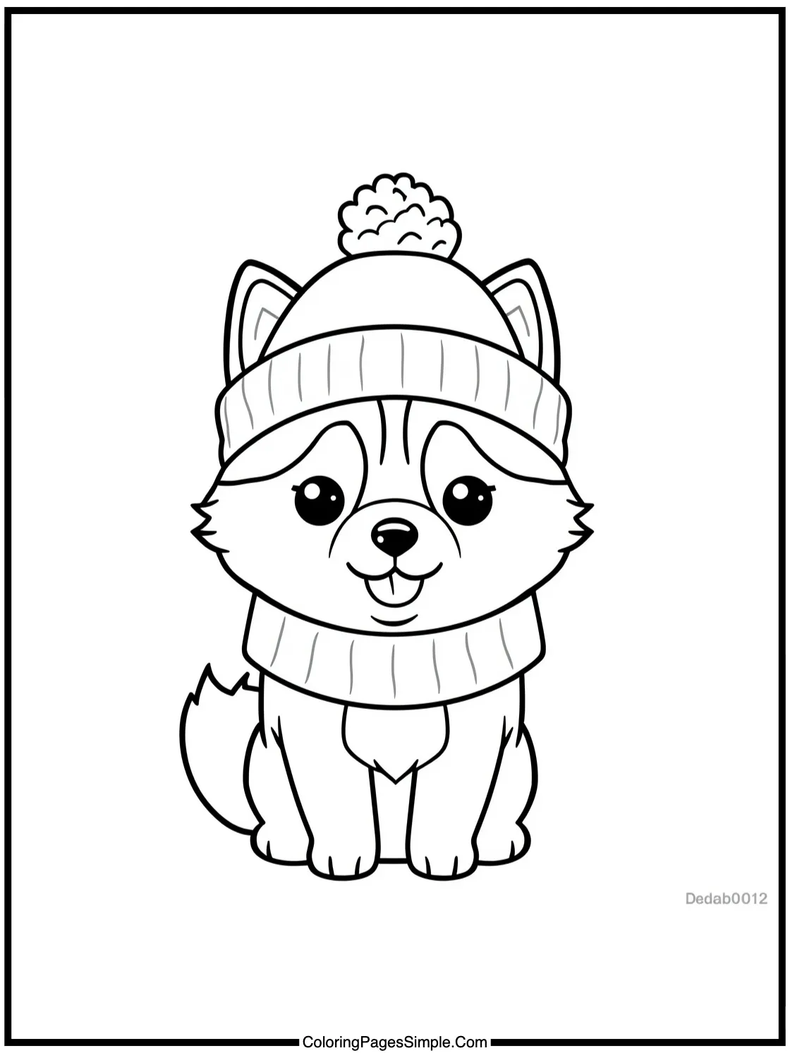 Kawaii Husky wearing a winter hat.
