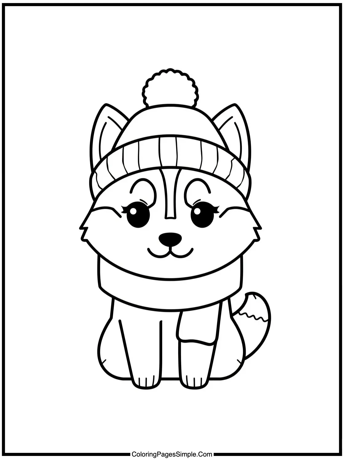 Kawaii Husky wearing a winter hat.