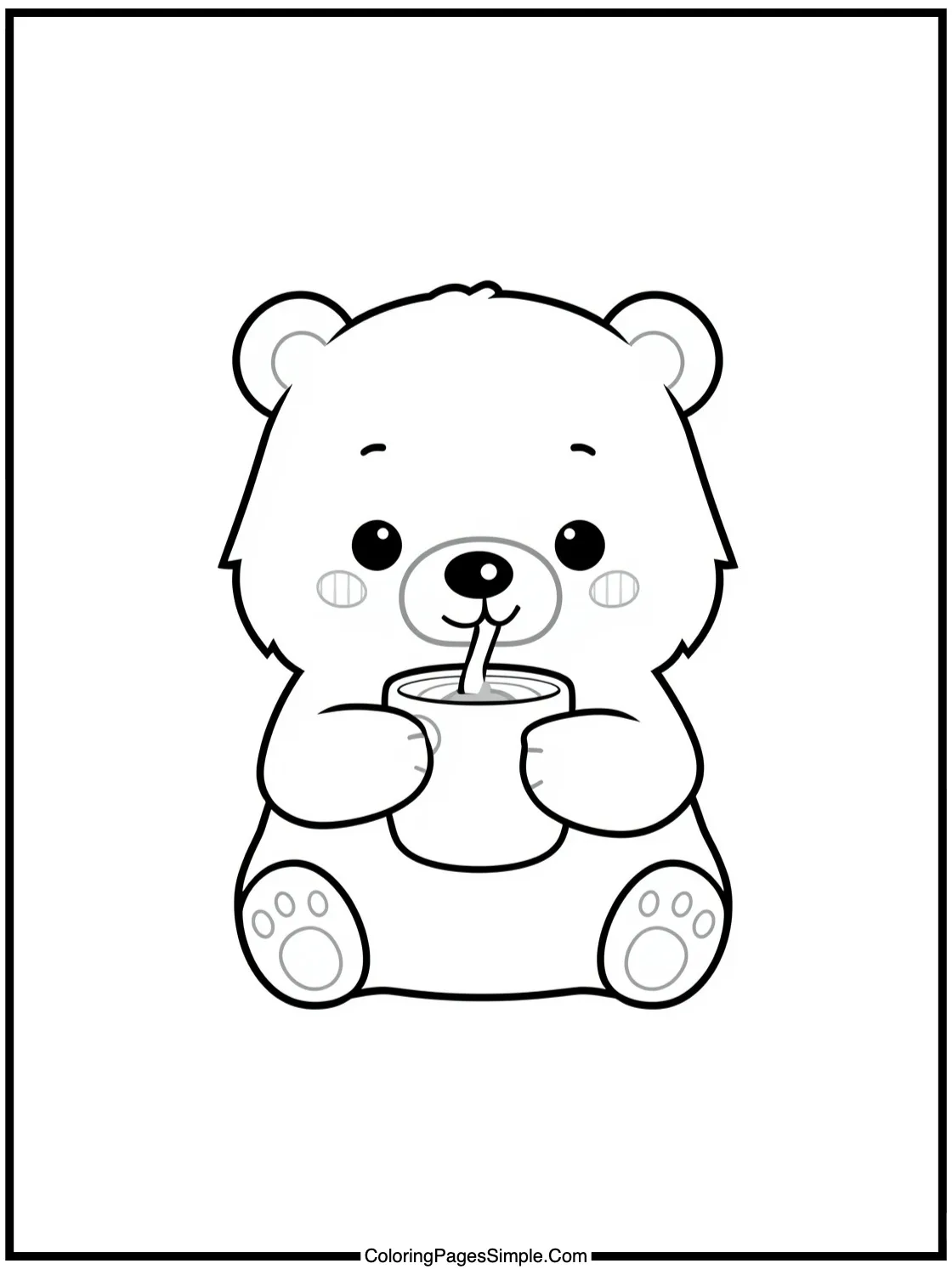 Kawaii Polar Bear drinking hot cocoa.