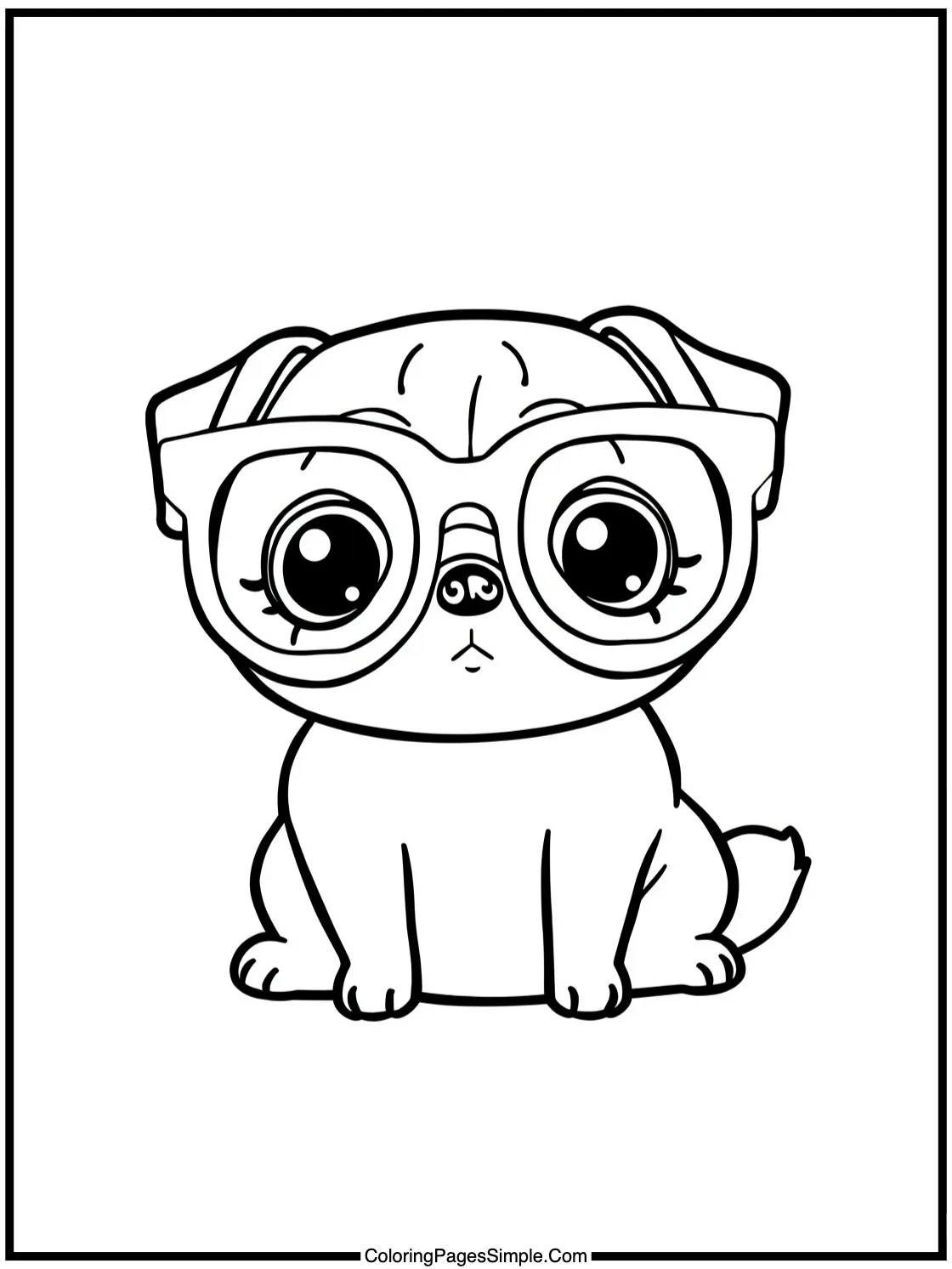 Kawaii Pug wearing giant silly glasses.