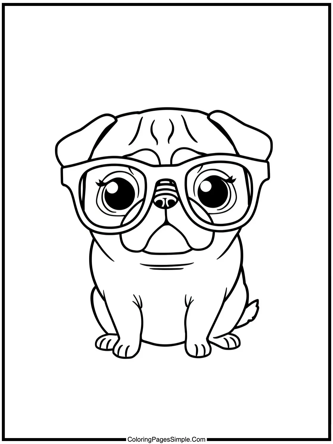 Kawaii Pug wearing giant silly glasses.