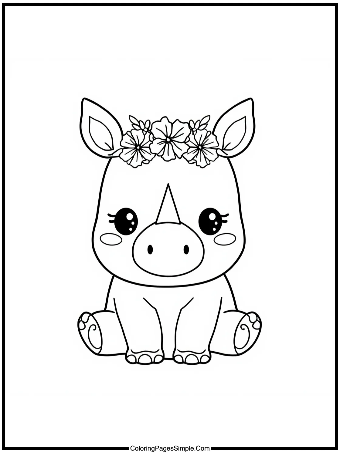 Kawaii Rhino with a tiny flower crown.