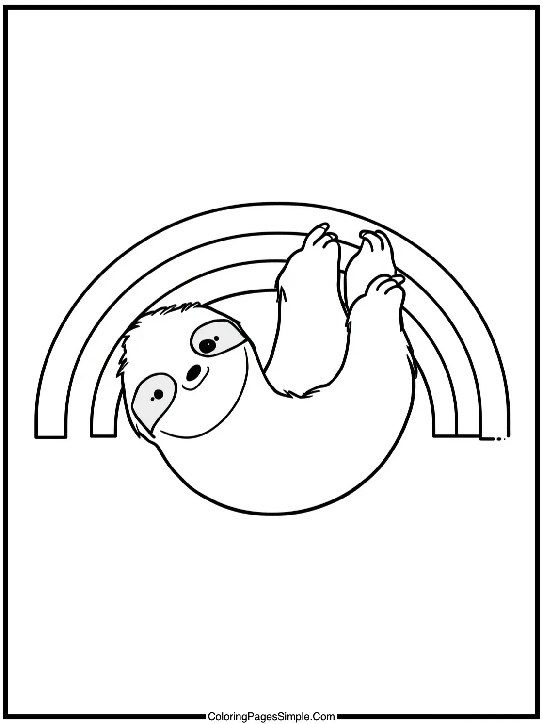 Kawaii Sloth hanging from a rainbow.