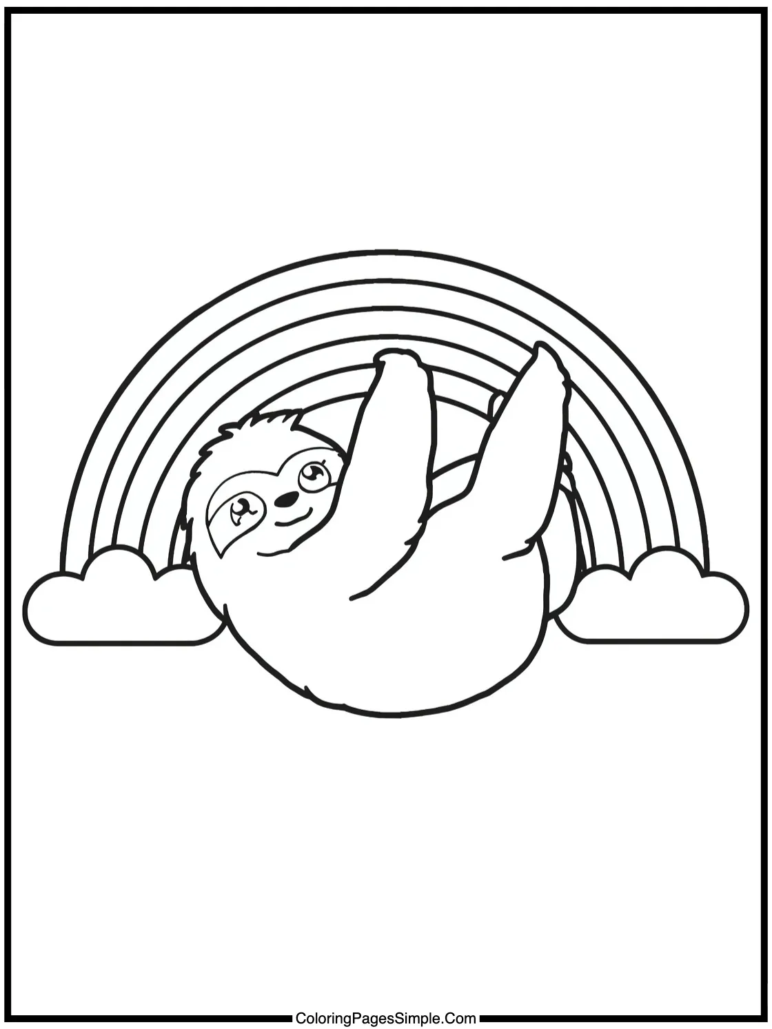 Kawaii Sloth hanging from a rainbow.