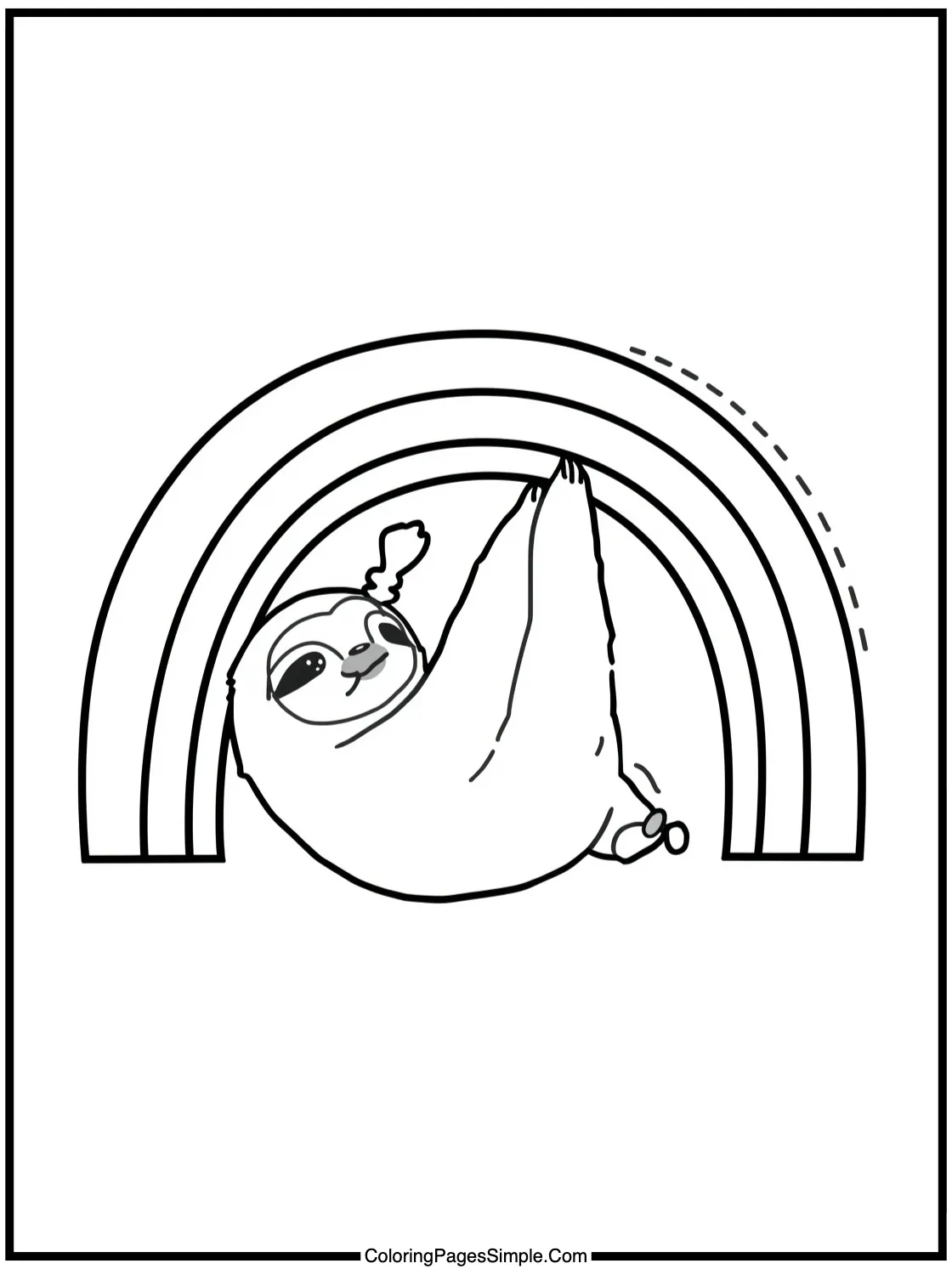 Kawaii Sloth hanging from a rainbow.