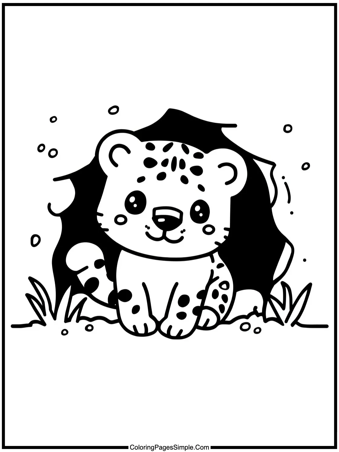 Kawaii Snow Leopard playing hide-and-seek.