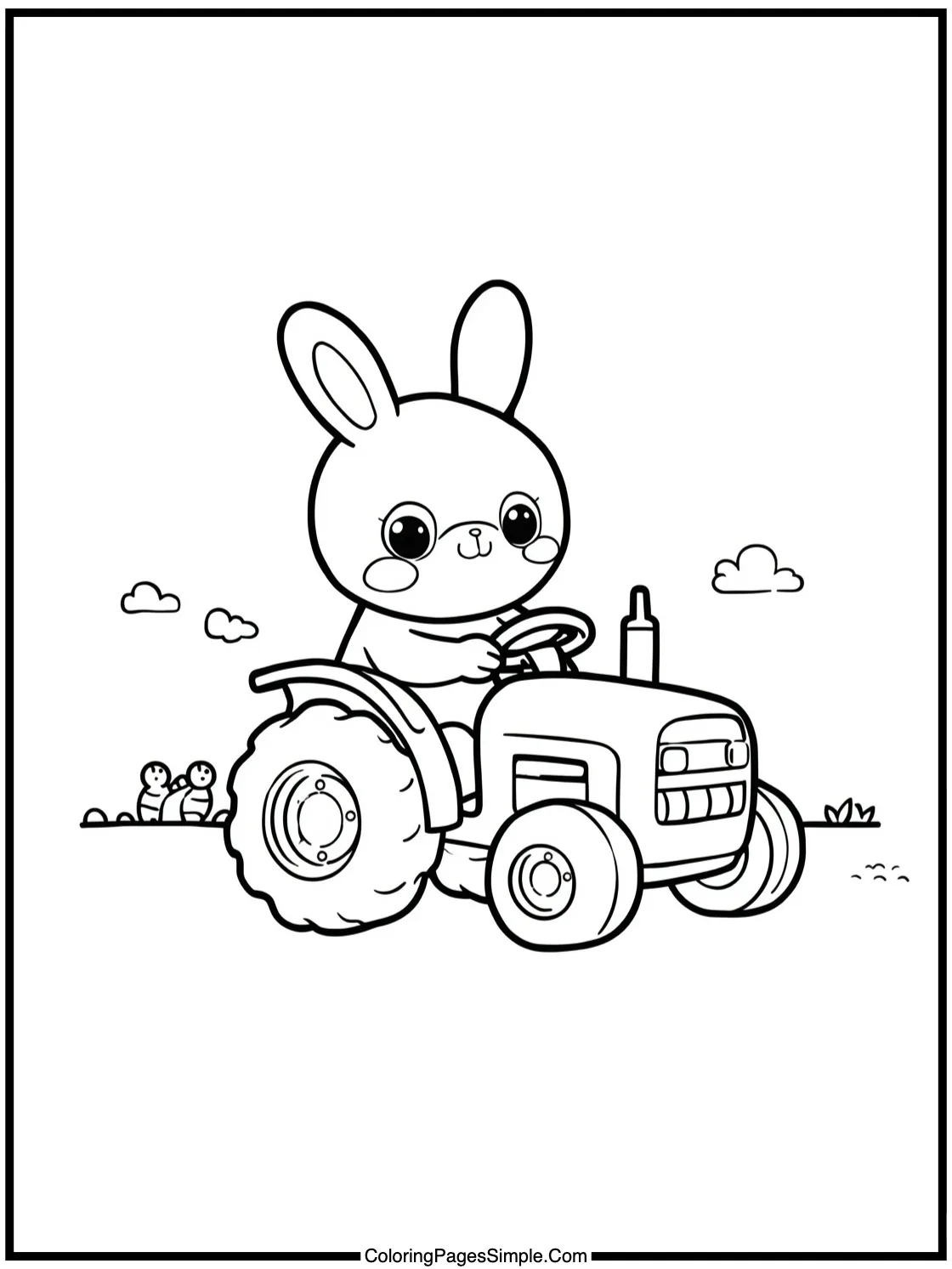 Kawaii bunny driving a tiny tractor.