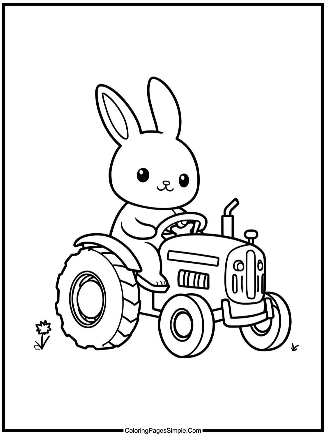 Kawaii bunny driving a tiny tractor.