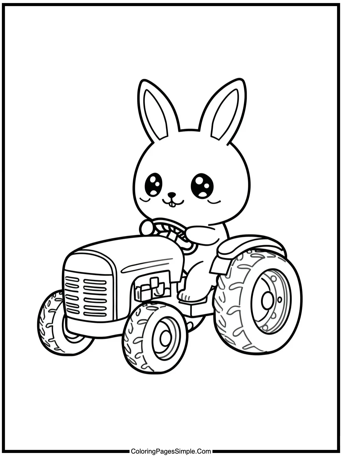 Kawaii bunny driving a tiny tractor.