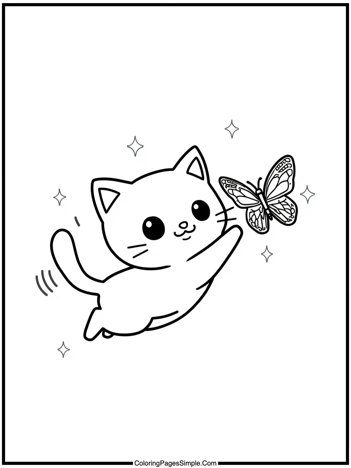 Kawaii cat chasing a sparkling butterfly.