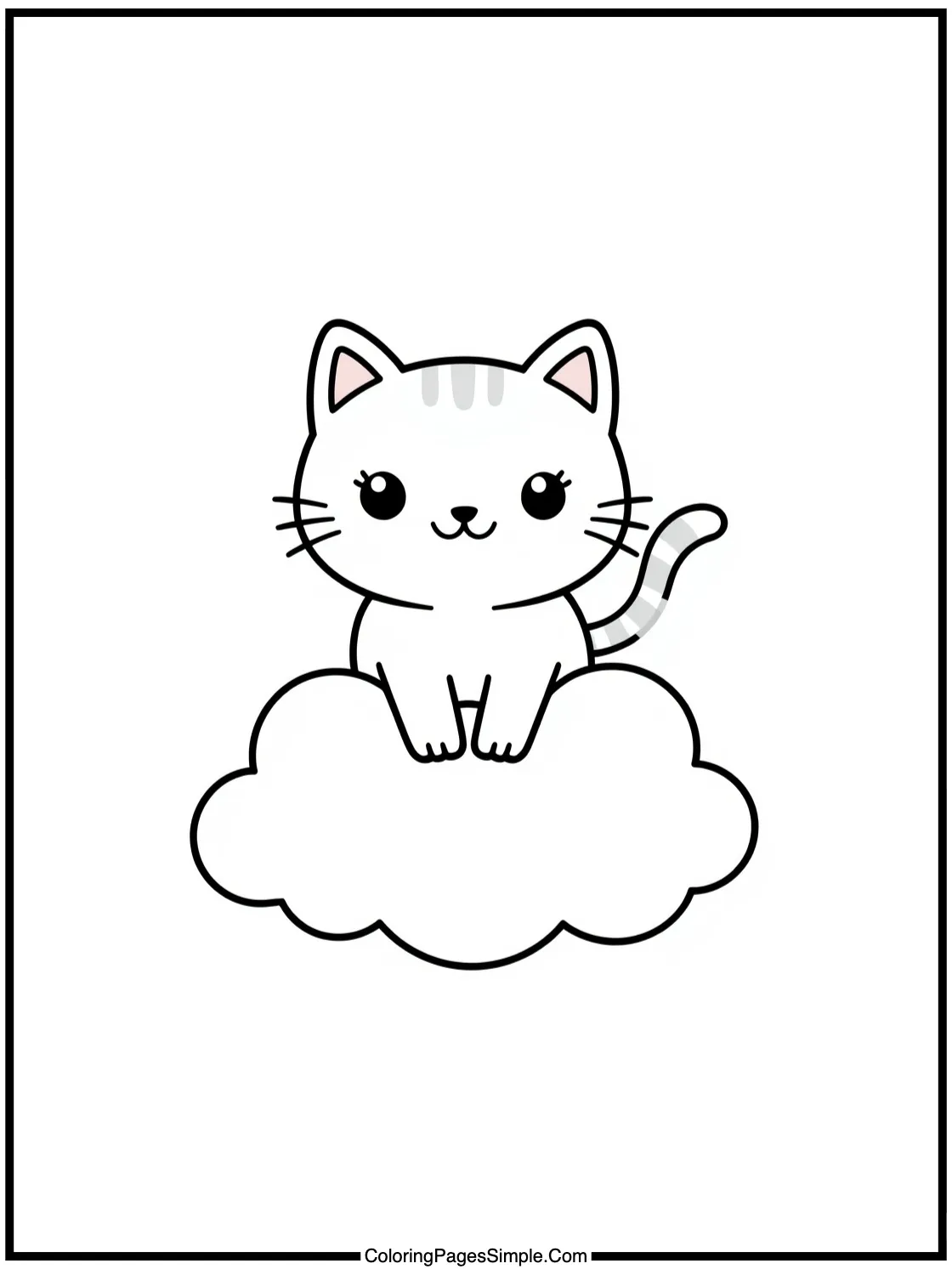 Kawaii cat sitting on a tiny cloud.