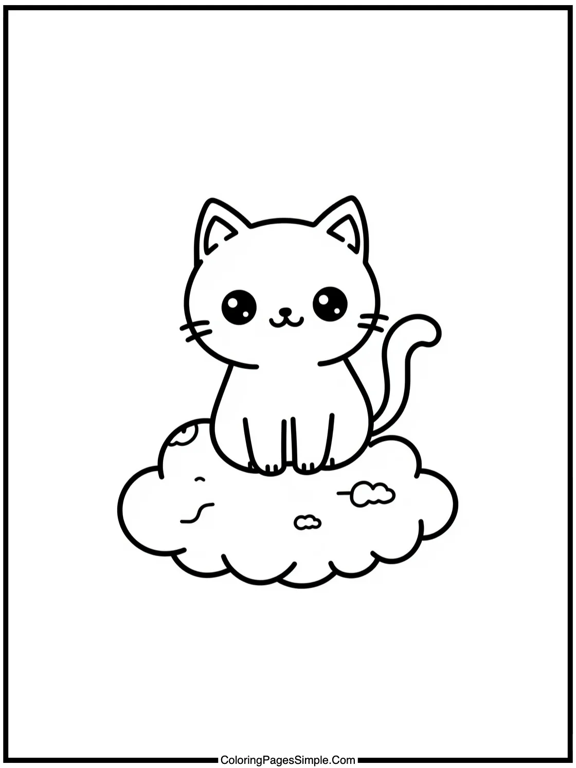 Kawaii cat sitting on a tiny cloud.