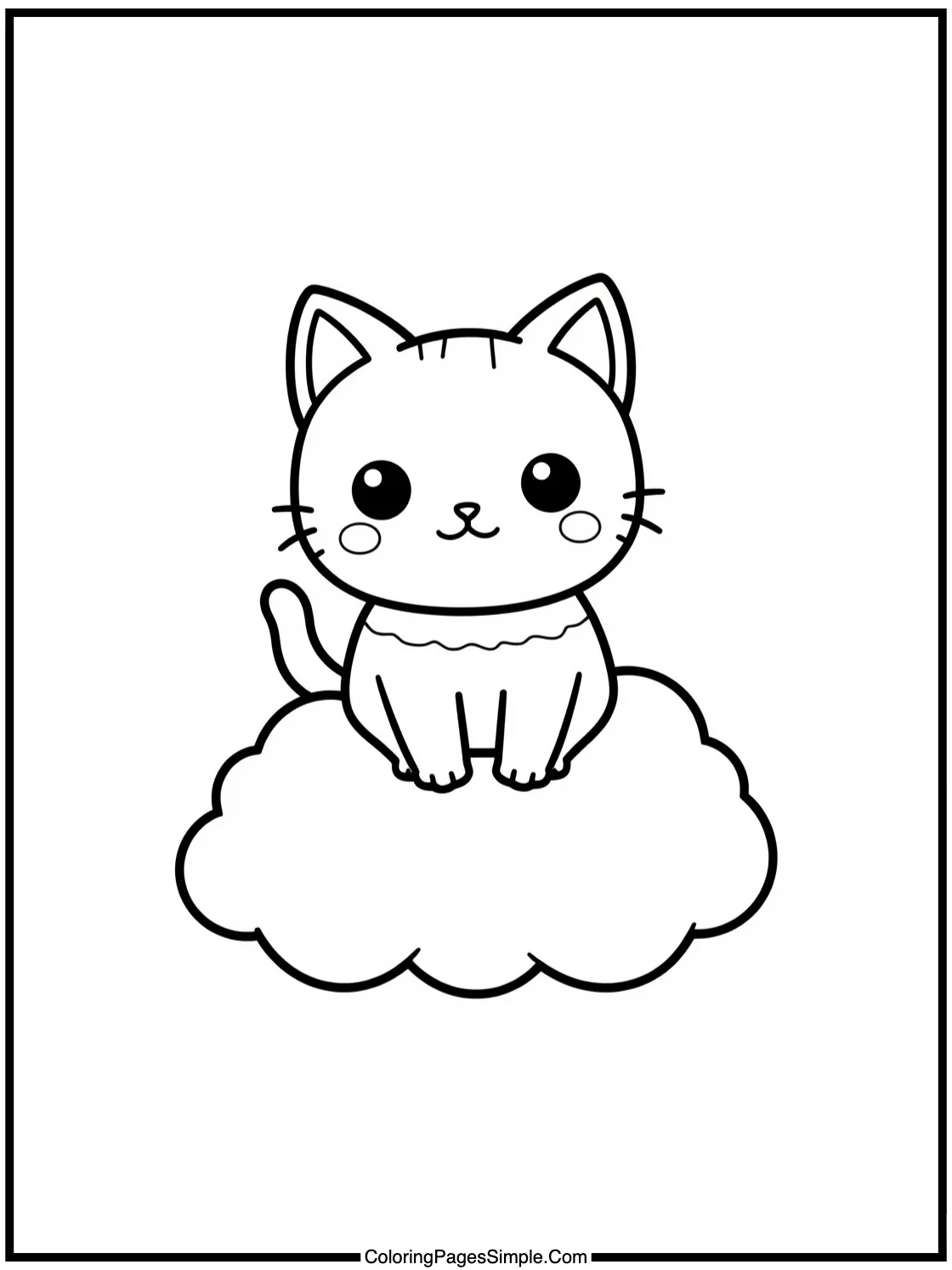 Kawaii cat sitting on a tiny cloud.