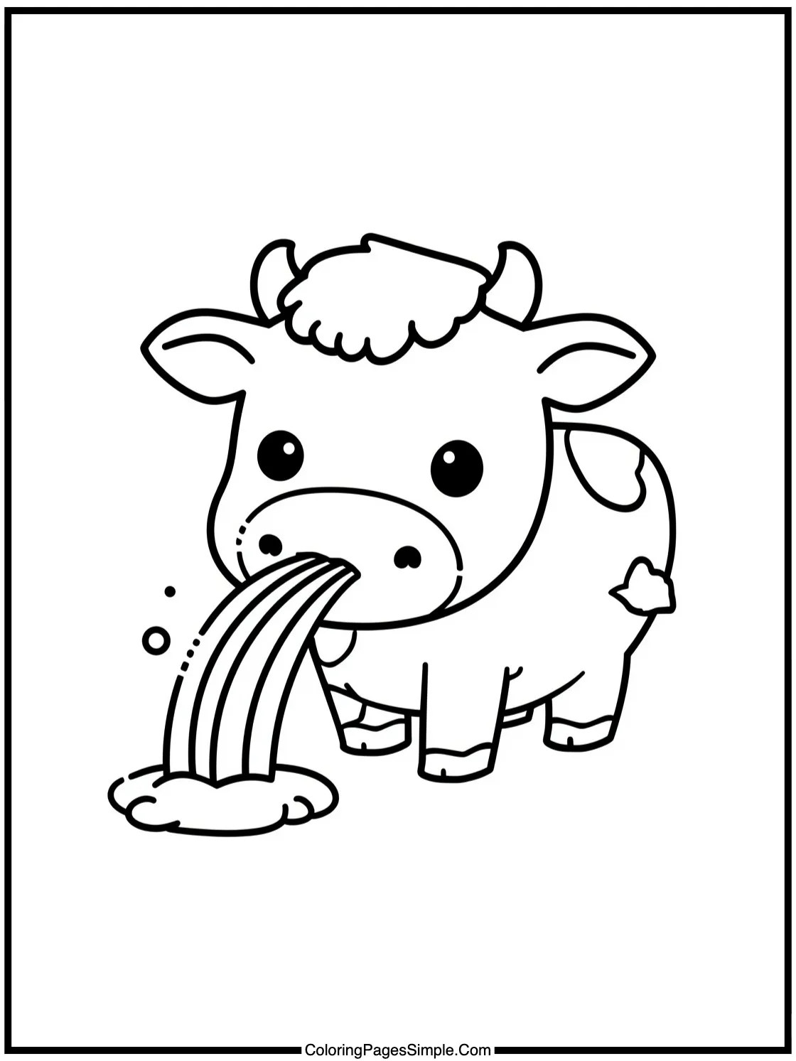 Kawaii cow drinking rainbow colored milk.