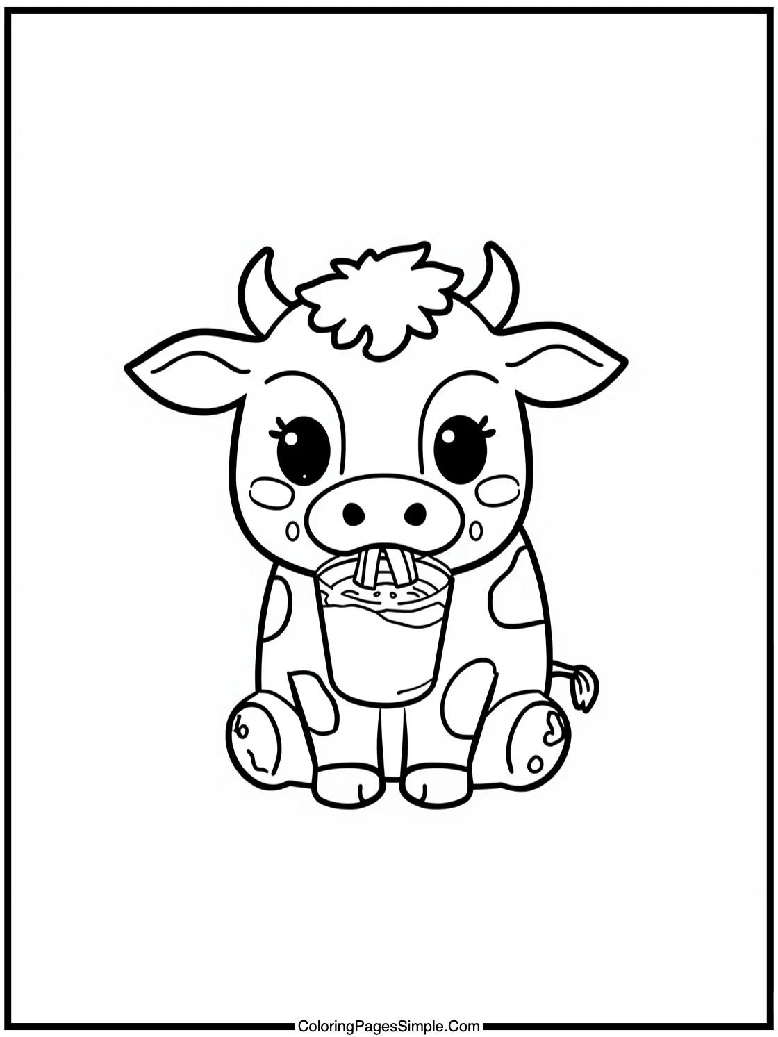 Kawaii cow drinking rainbow colored milk.