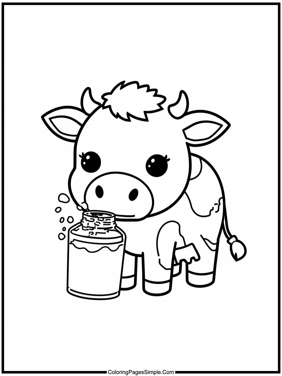 Kawaii cow drinking rainbow colored milk.