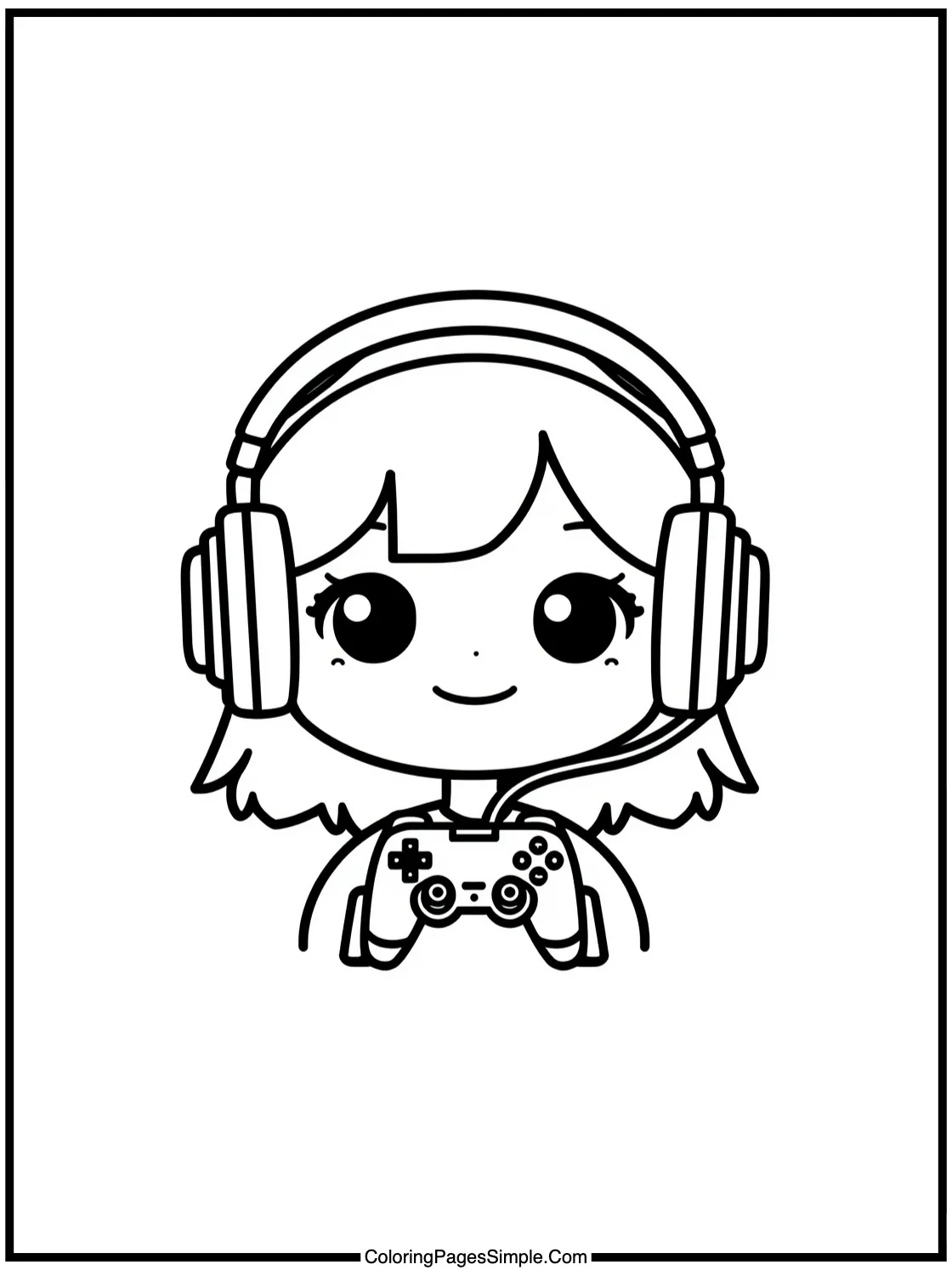 Kawaii gamer girl wearing headphones smiling.
