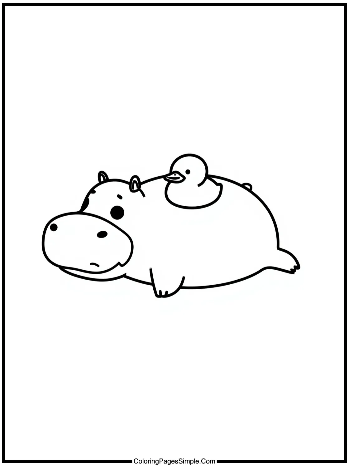 Kawaii hippopotamus swimming with ducky toy.