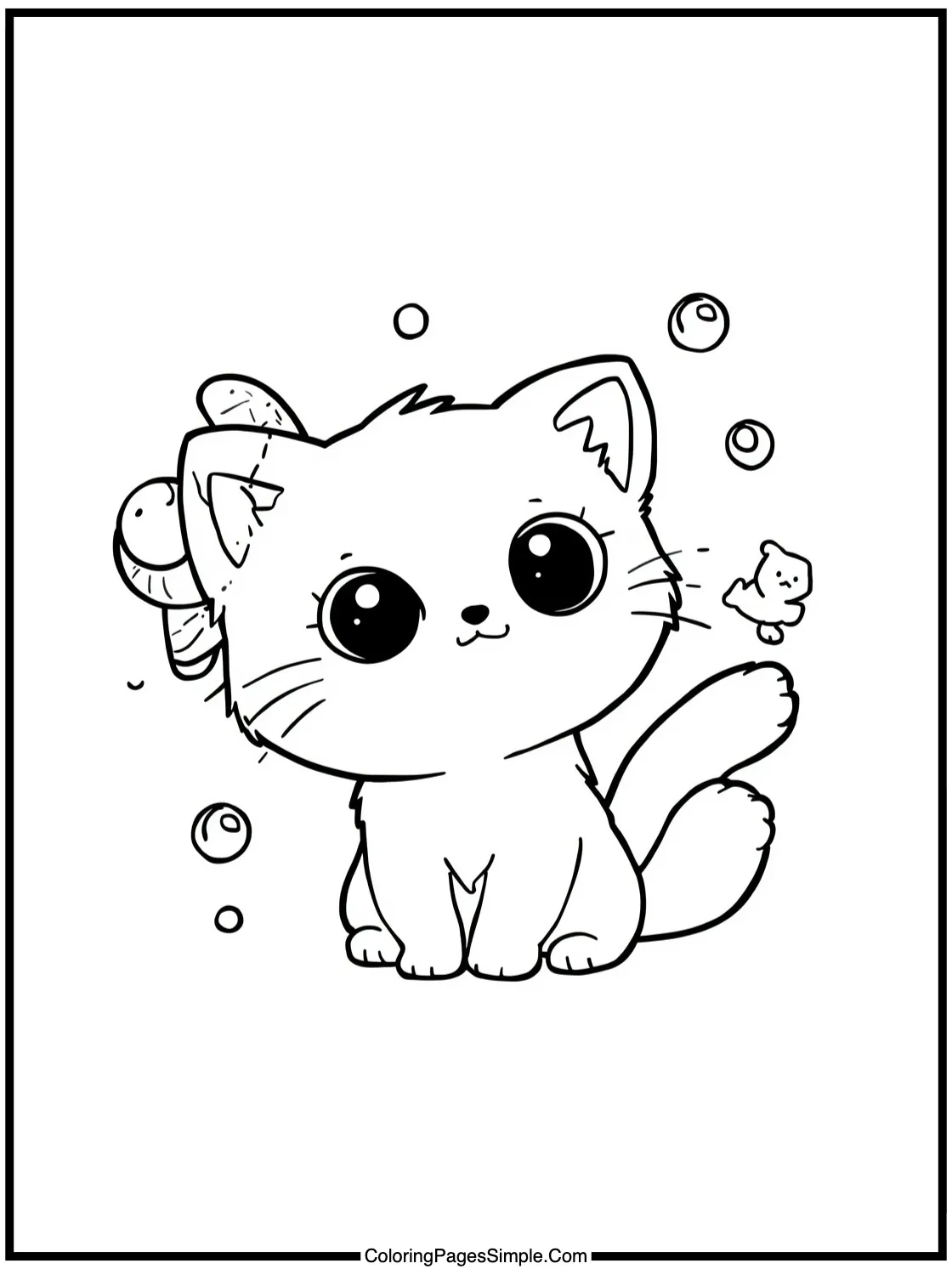 Kawaii kitten playing with bubbles.