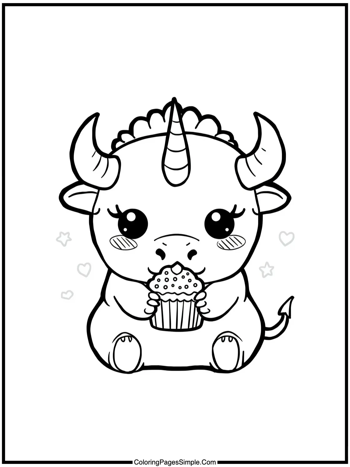 Kawaii minotaur eating a small cupcake.