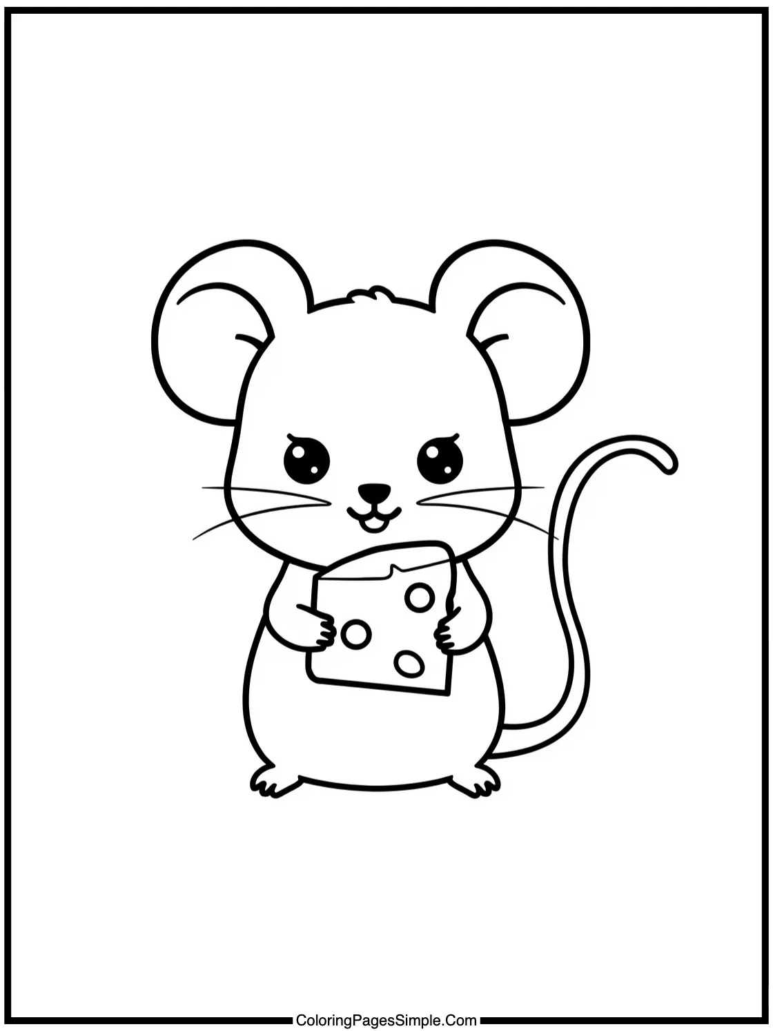 Kawaii mouse holding a small cheese wedge.