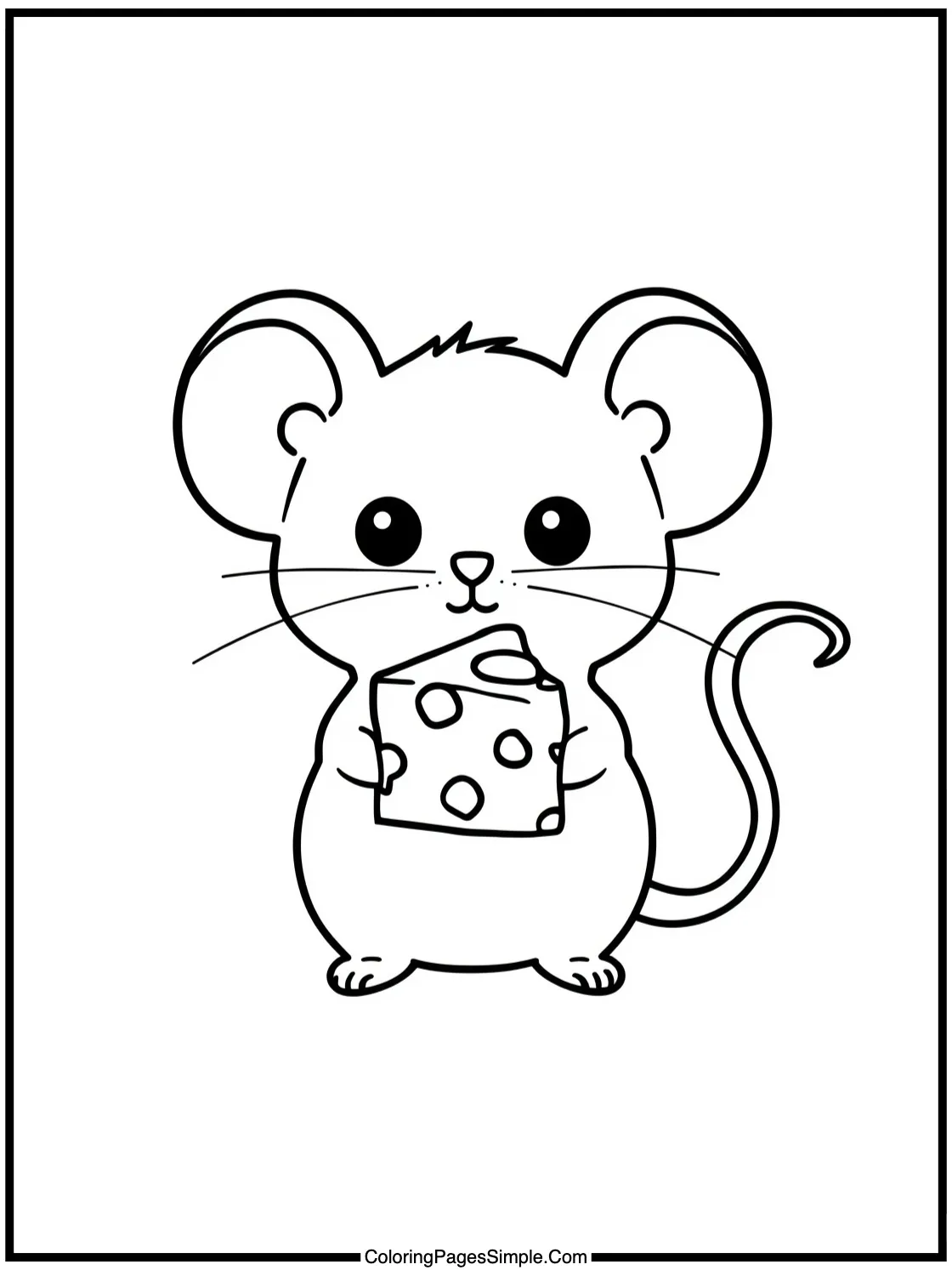 Kawaii mouse holding a small cheese wedge.