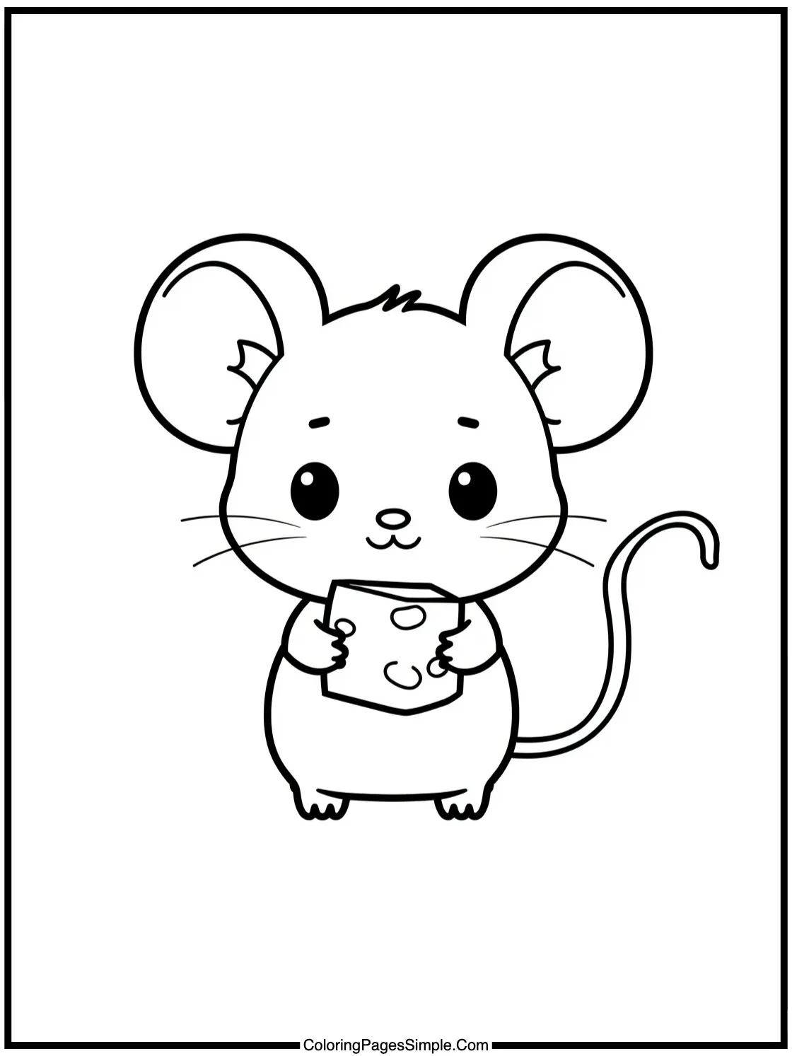 Kawaii mouse holding a small cheese wedge.