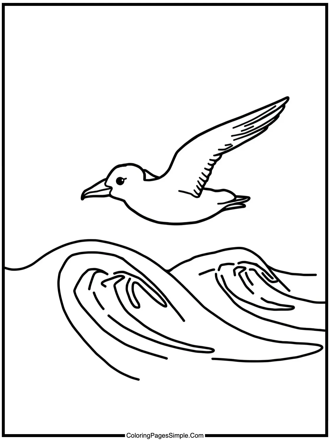 Little Albatross flying over blue waves.