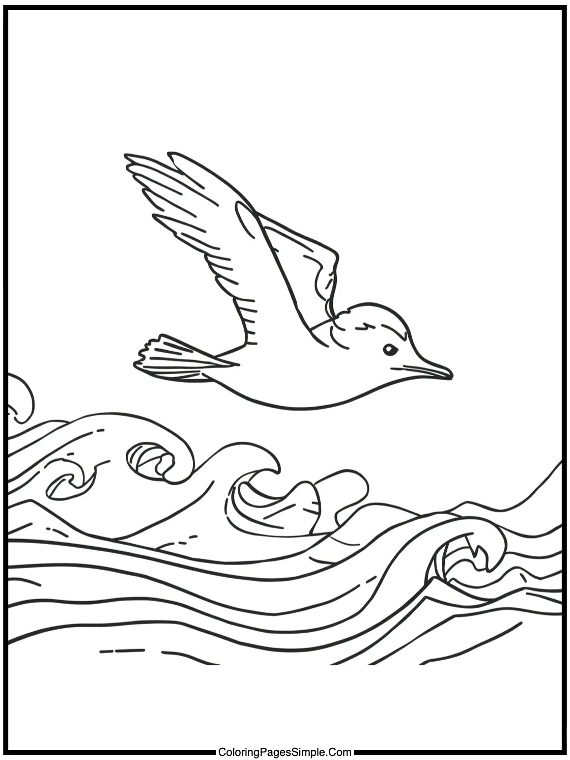 Little Albatross flying over blue waves.