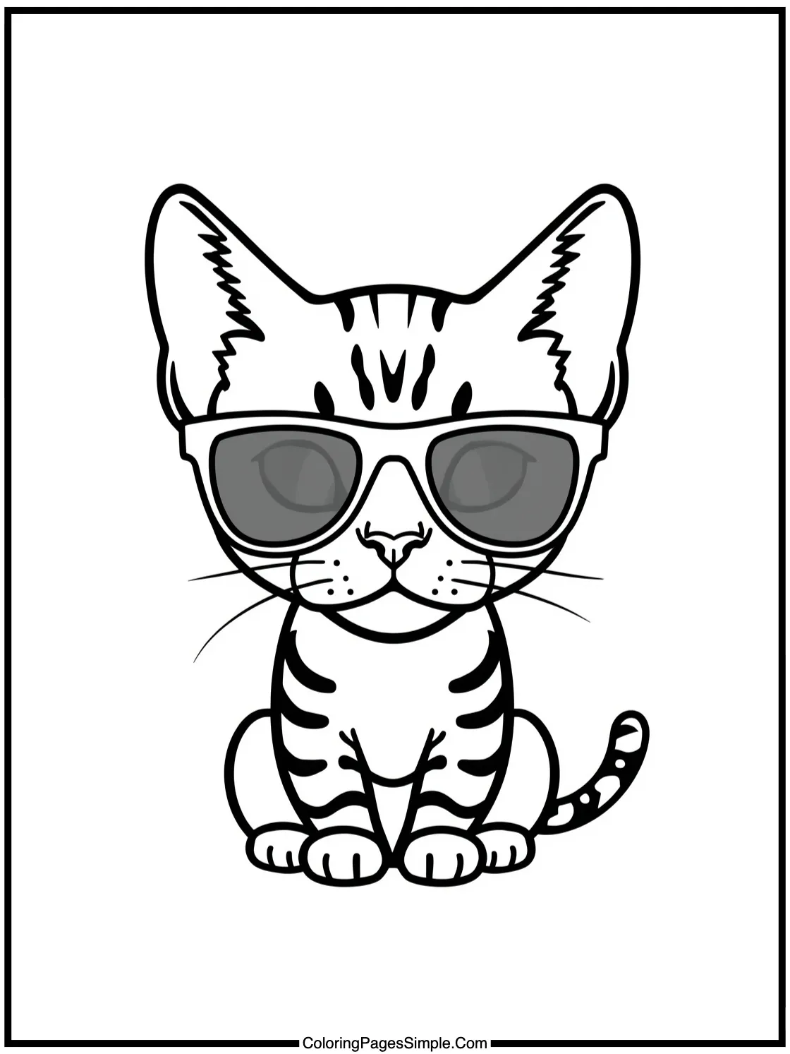 Little Bengal cat wearing sunglasses.
