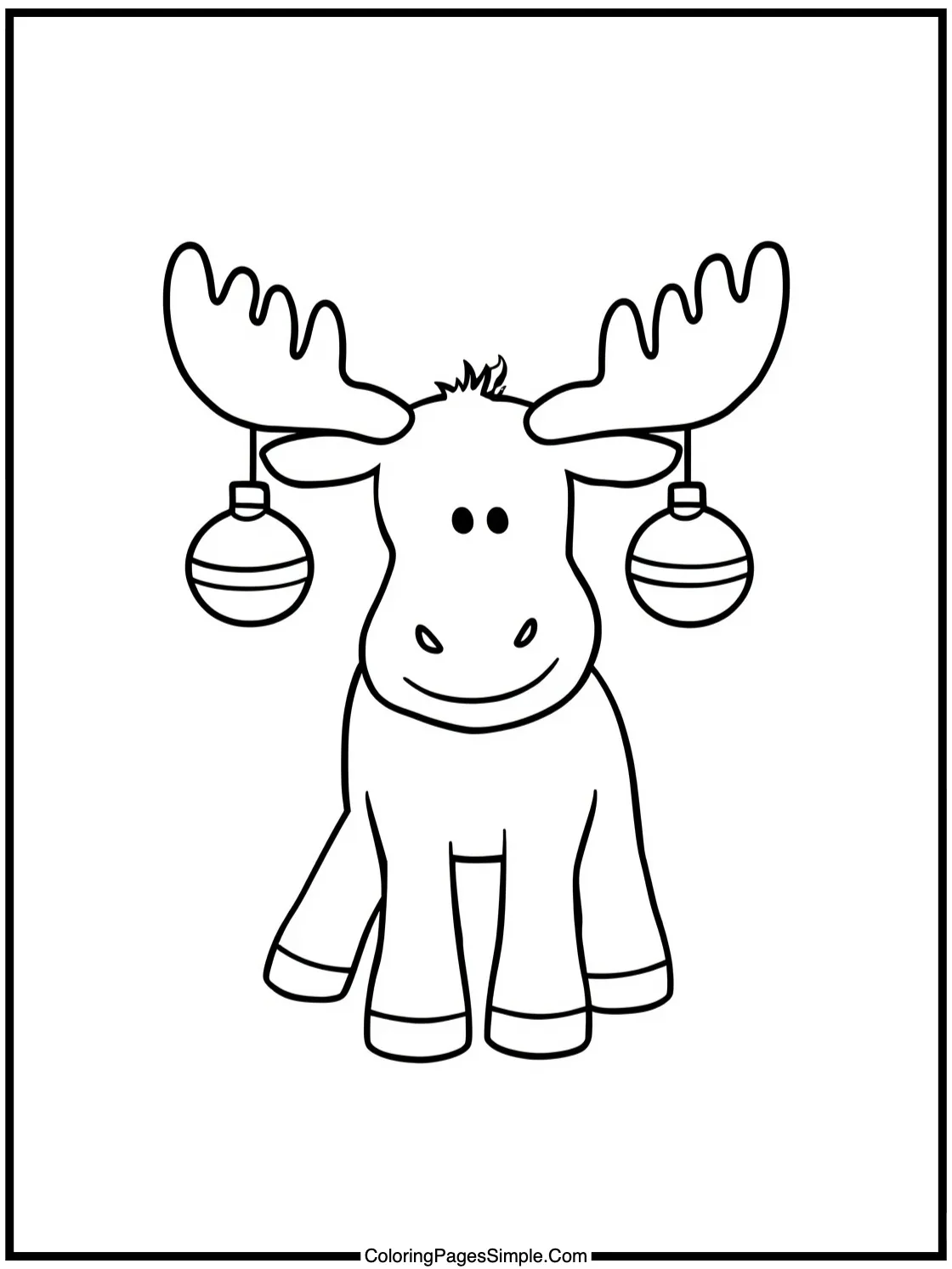 Little Moose wearing Christmas ornaments.