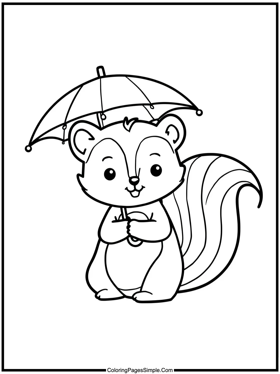 Little Skunk holding a little umbrella.